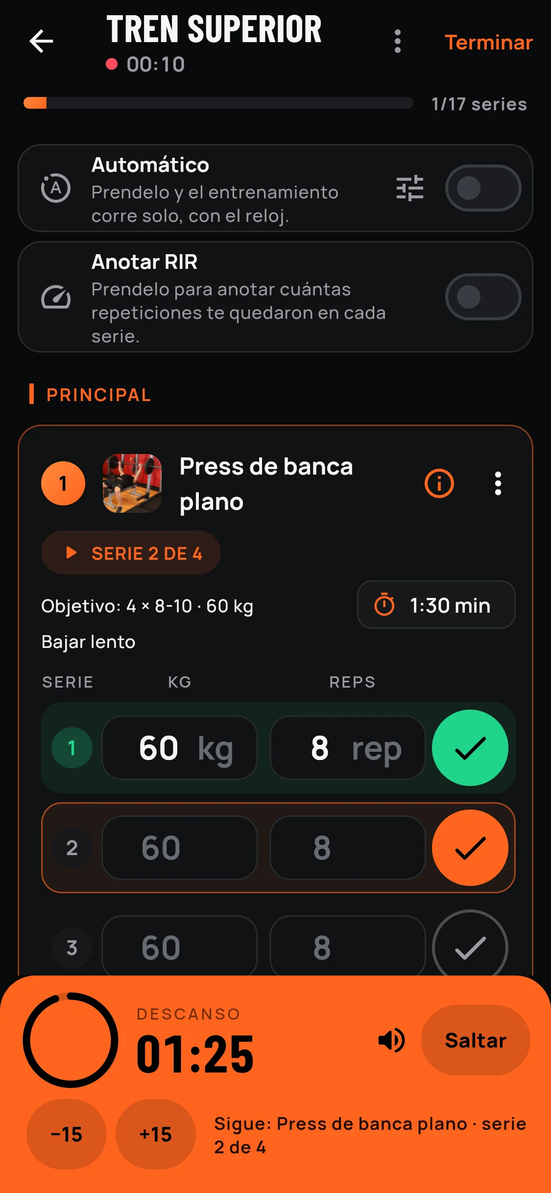 Entrenamiento con el descanso corriendo